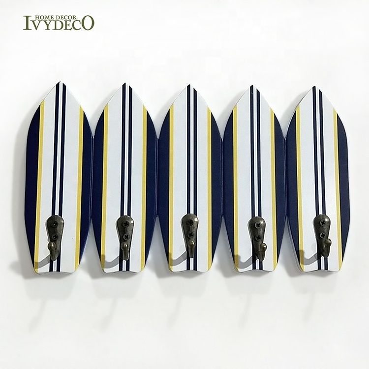 IVYDECO Sailboat Wooden Hanger Wall Mounted Hook Colored Stripe Sailing Board Wooden Hook Wall Bag Key Holder for Wall Hooks