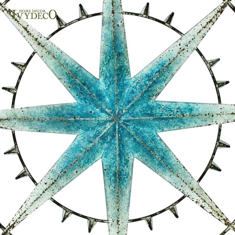 IVYDECO Retro Distressed Nautical Decor Circle Arrow Compass Wall Deco  Metal Art Home Decoration