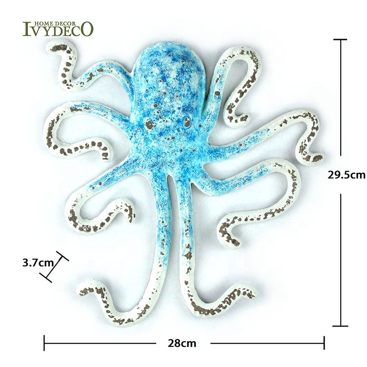 IVYDECO Ocean Series Metal Art Wall Decor Octopus Metal Wall Art Iron Wall Decor Hooks