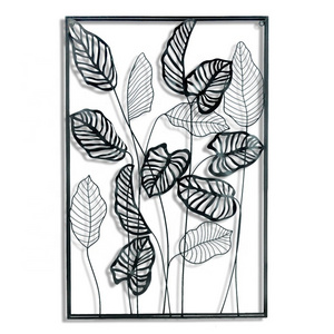 IVYDECO Large Rectangle Contemporary Black metal leaf wall art decor