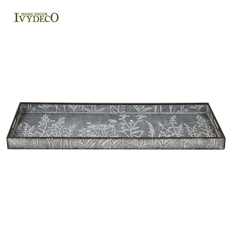 IVYDECO Antique rectangular Boot Liner metal serving tray with handles Doorway Home Decor Living Room