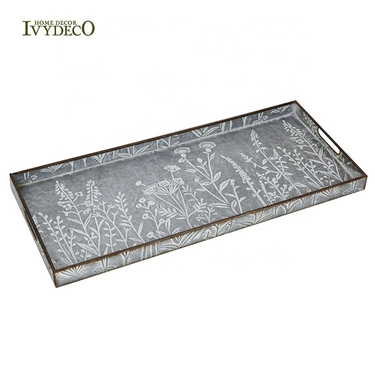 IVYDECO Antique rectangular Boot Liner metal serving tray with handles Doorway Home Decor Living Room