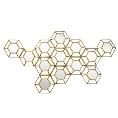 IVYDECO Decorative Livingroom Unique 3D Hexagonal Golden Metal Framed Mirrors home decor wall mirrors