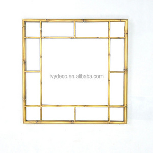 IVYDECO Hotel Living room Bathroom Decoration Big Accent Modern Antique Square Metal Bamboo Frame Wall Mirror decor wall art