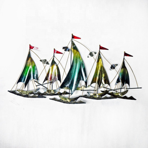 IVYDECO Large 3D  Gradient Color Sailboat Wall Art  sailing boat metal wall decor