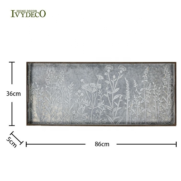 IVYDECO Antique rectangular Boot Liner metal serving tray with handles Doorway Home Decor Living Room