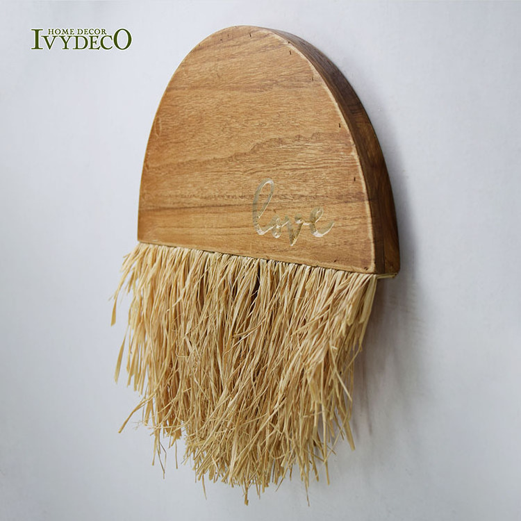 IVYDECO Natural Jungle Round Wood Reed Grass Skirts Hanging Decor Wall Art Living Room Interior Home Decorations