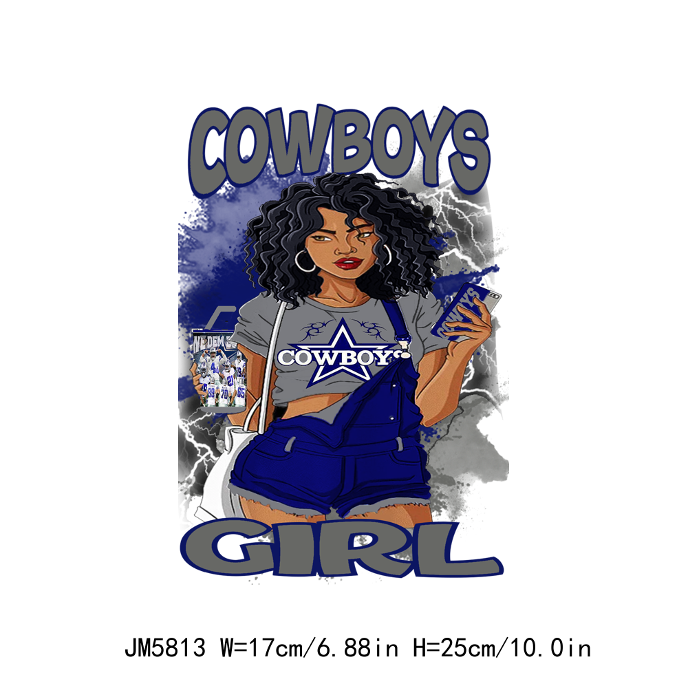 Wholesale Super Quality Afro Football Girl Iron On Heat Transfer Stickers Decals Appliques Patches For T-shirts Hoodie Clothes