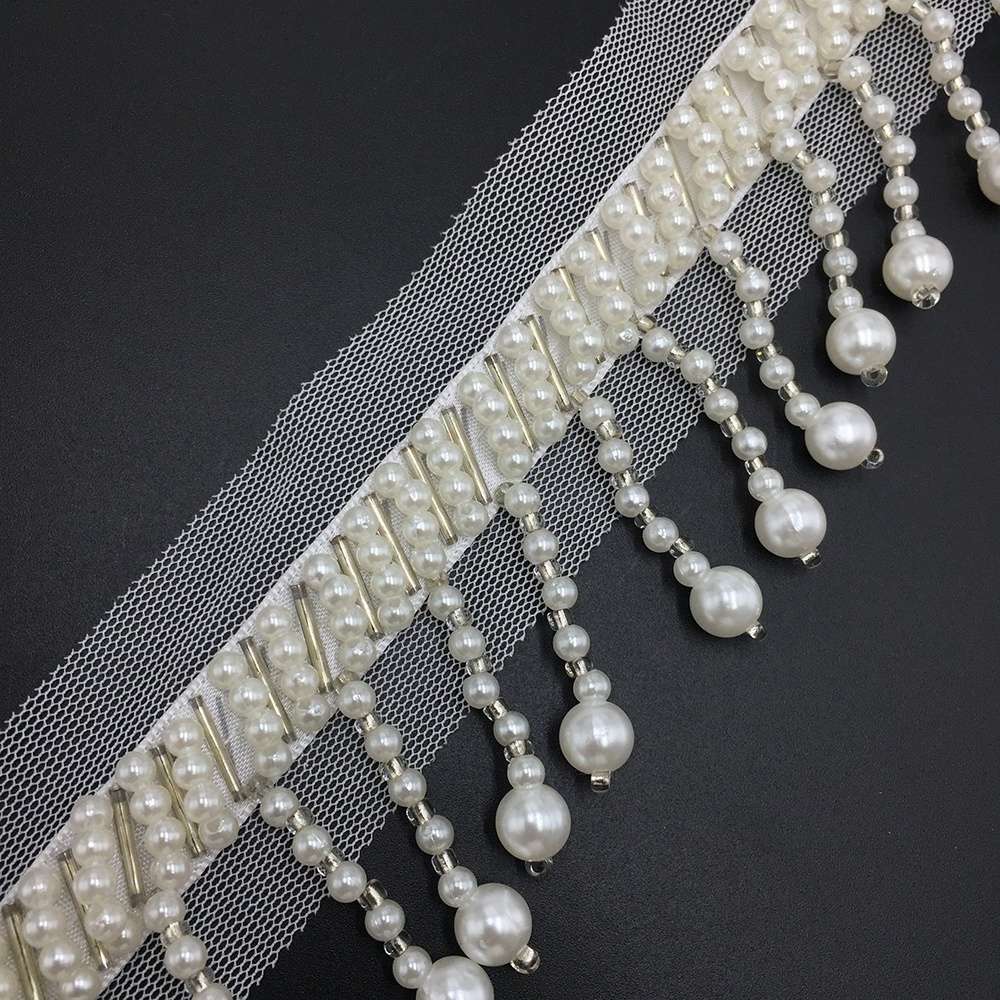 Beads Trimming on Mesh Garment Accessories Beaded Lace Trim Beaded Tape for Clothes