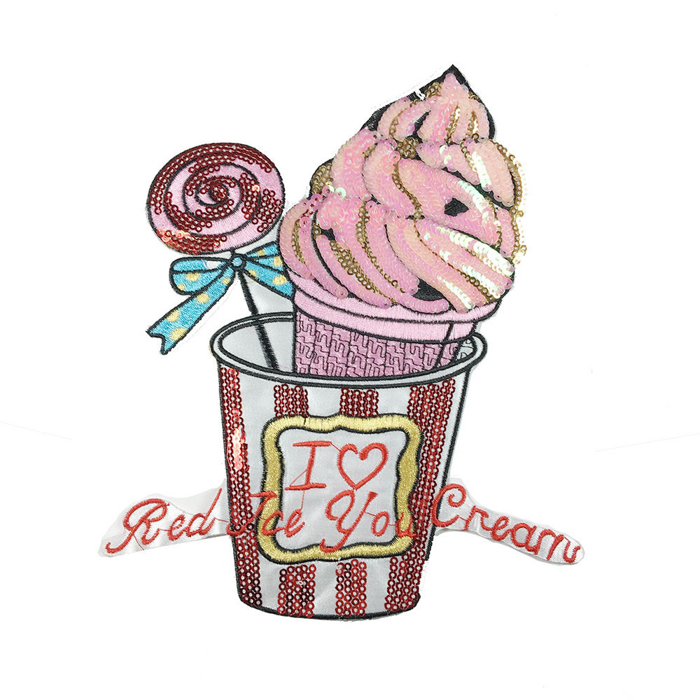 Colorful Ice Creams Embroidered Sequin Patches For Kids t-Shirt