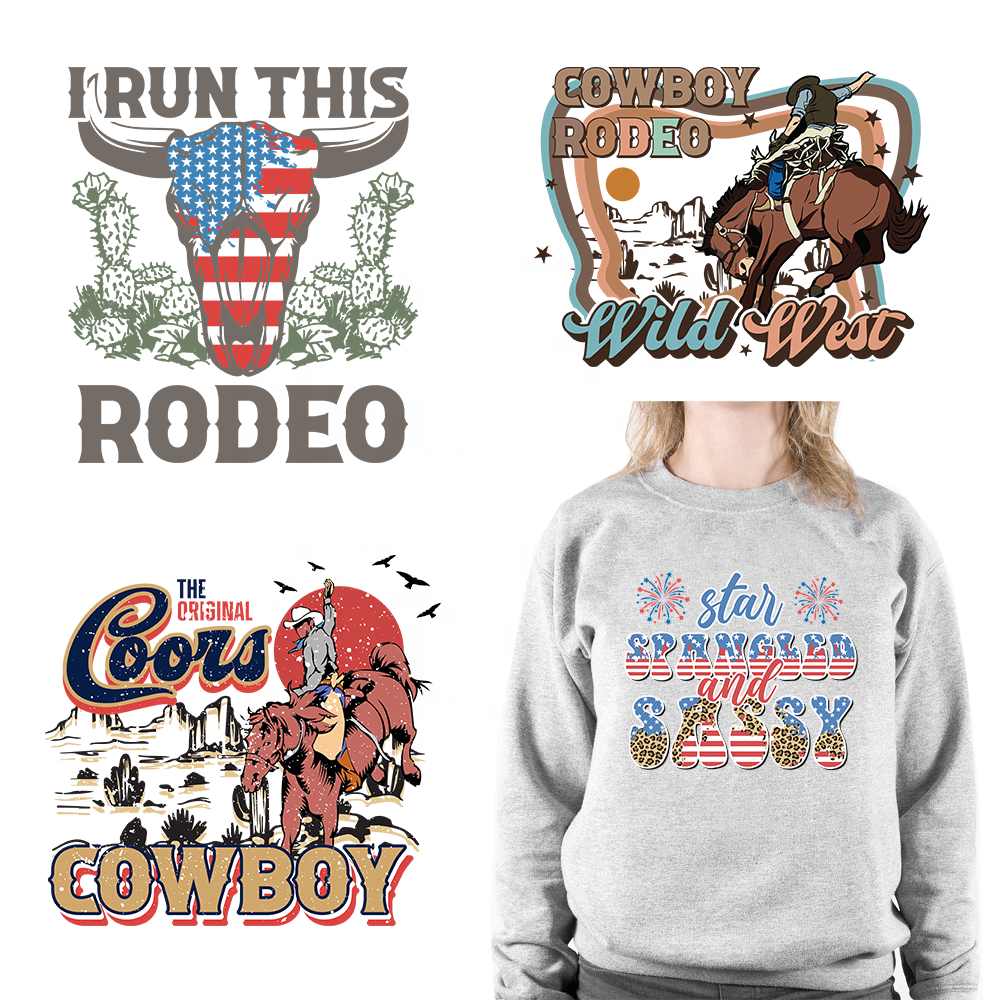 Western American Cowboy Howdy Ready To Press DTF Heat Transfer USA 4th Of July Iron On Heat Transfer Stickers For T-shirt