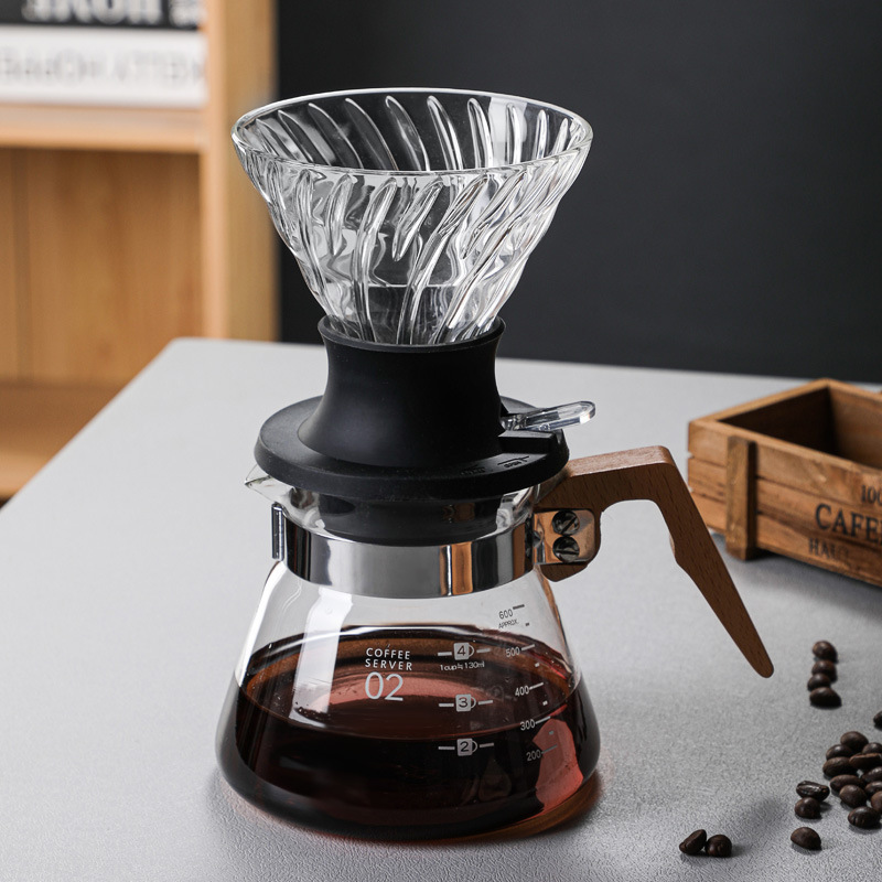 Cone Glass Pour Over Clever Coffee Filter Pot Set 600ml Coffee Server Hand Drip Coffee Maker Brewing Cup V02