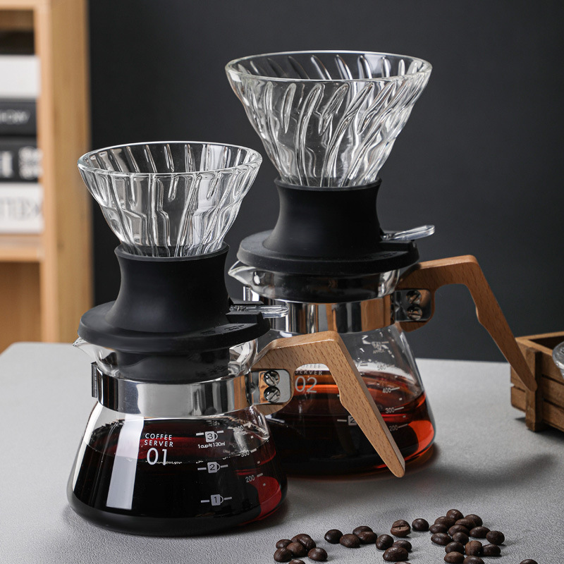 Cone Glass Pour Over Clever Coffee Filter Pot Set 600ml Coffee Server Hand Drip Coffee Maker Brewing Cup V02