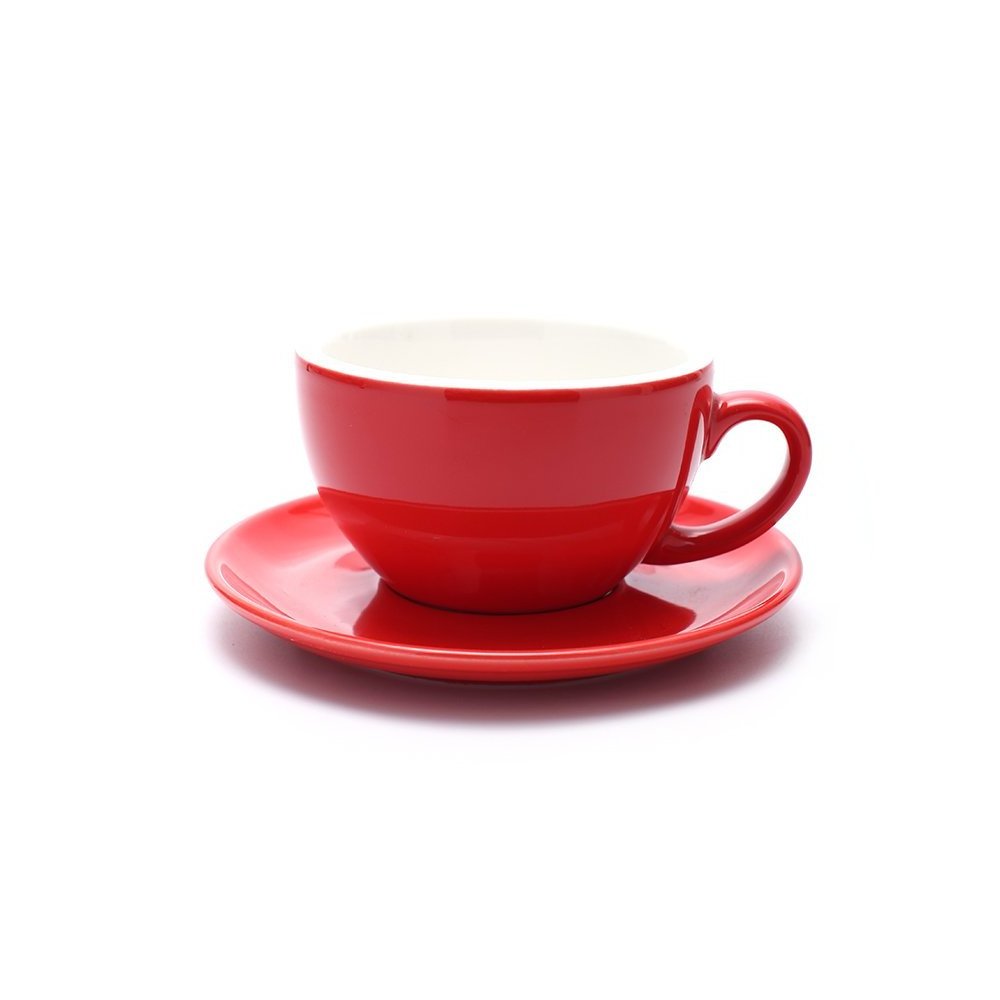 Ceramic Cappuccino Barista Latte Art Cup and Saucer for Coffee Shop Glossy Red 8oz/10oz