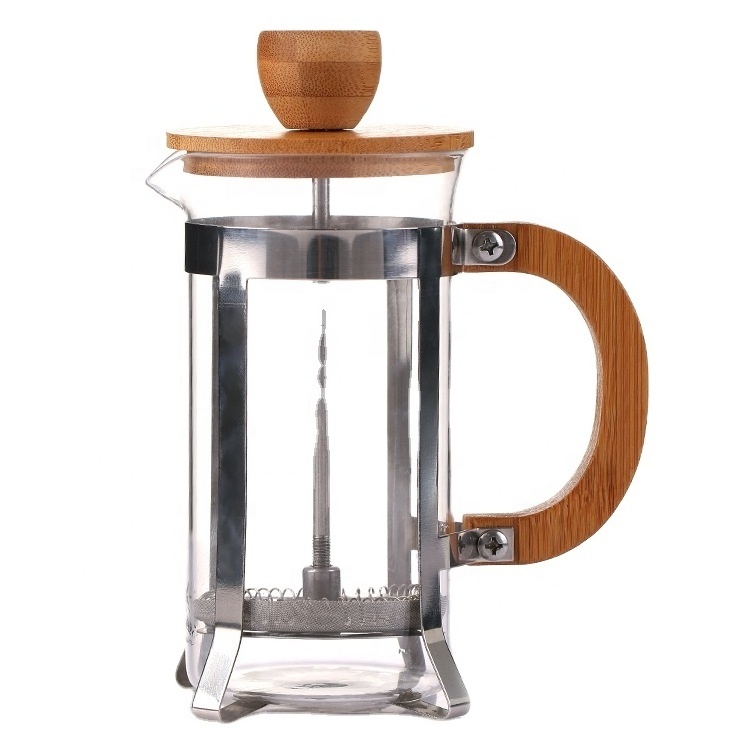 High Borosilicate Carafe Durable Bamboo Handle Stainless Steel Filter 350ML French Press Coffee/Tea Maker