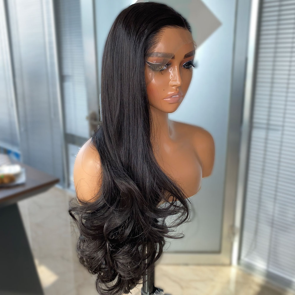 Long Body Wavy Black Wigs Japanese Fiber Hair 13x4 Synthetic Lace Front Wigs for Women with Natural Hairline Like Human hair