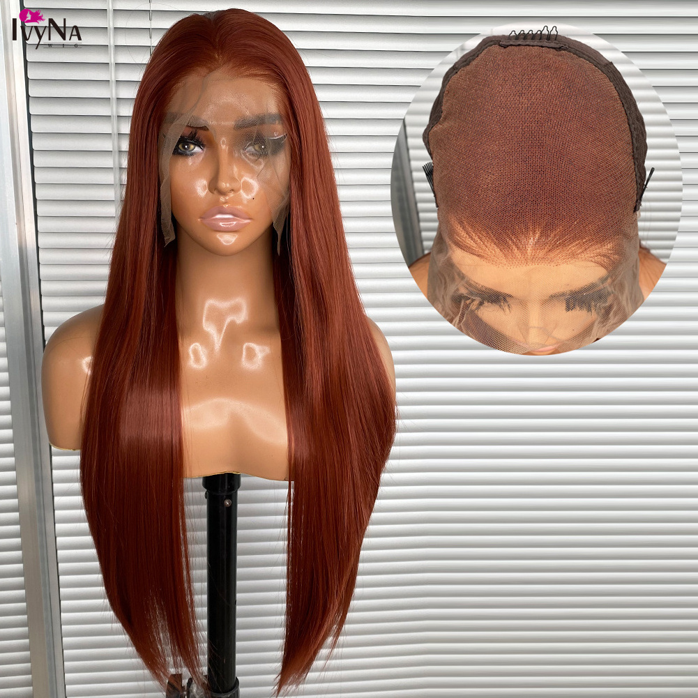 Long Futura Copper Brown 13x6 Glueless Synthetic Lace Front Wigs for Black Women 350# Color Heat Resistant Half Hand Tied Wig