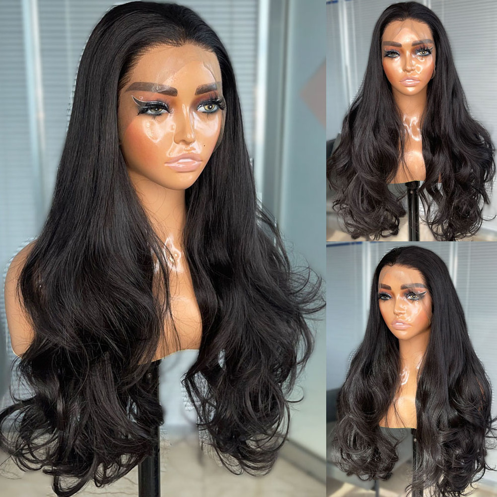 Long Body Wavy Black Wigs Japanese Fiber Hair 13x4 Synthetic Lace Front Wigs for Women with Natural Hairline Like Human hair