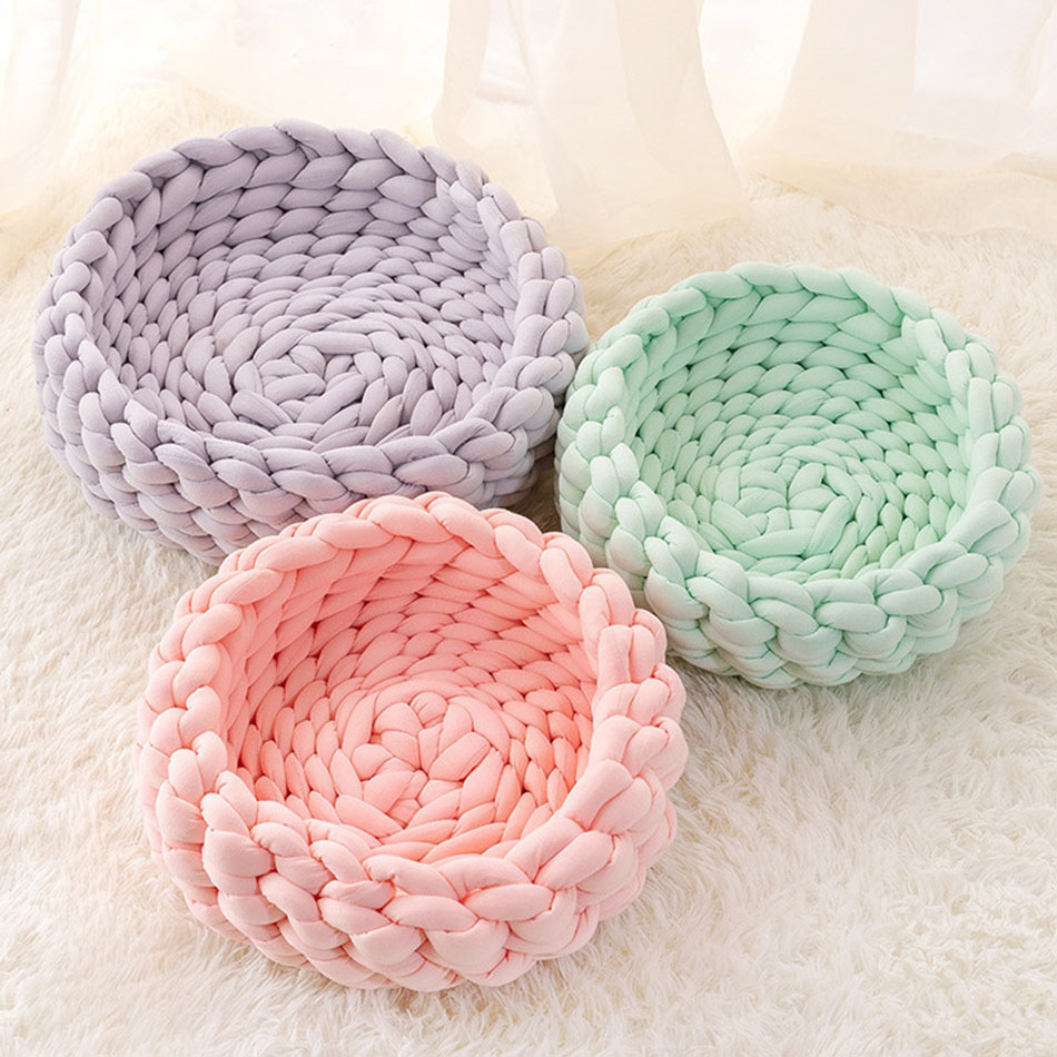 High Quality Handmade Cotton Tube Braided Dog Bed Round Dog Basket Knit Knotted Pet Beds