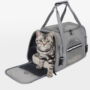 Easy Clean 2 Sides Expandable Pet Cat Dog Carrier Soft-Sided Collapsible Dog Travel Bag With Removable Fleece Pad