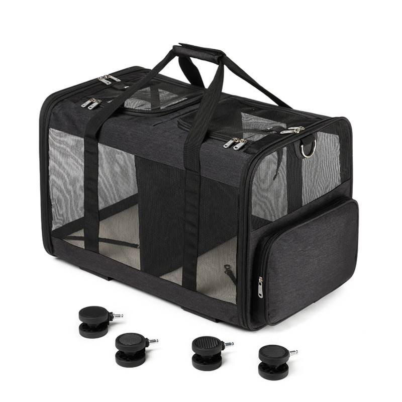 Rolling Pet Trolley Bag Airplane Approved 2 Pets Pet Carrier Bag With Wheels Multifunction Cat Dog Carrier Bag