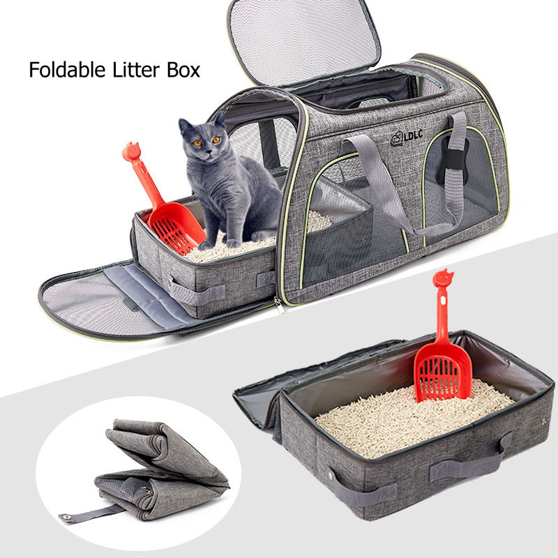 Leak Proof Traveling Portable Collapsible Oxford Cloth Waterproof Foldable Travel Litter Box with Filter for Cats in Car