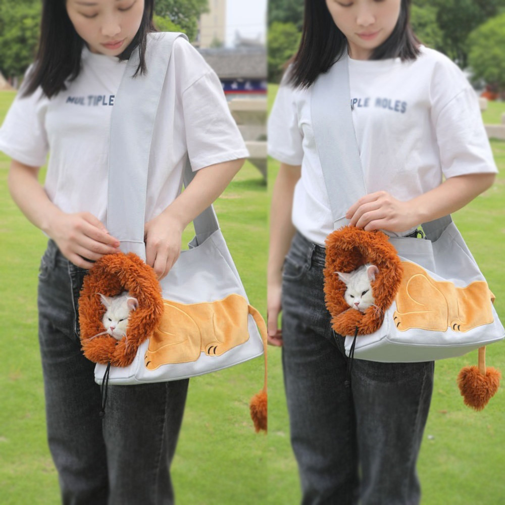 Cute Small Pet Carrier Lion Shape Cat Carrier Messenger Bag Outgoing Portable Pet Bag