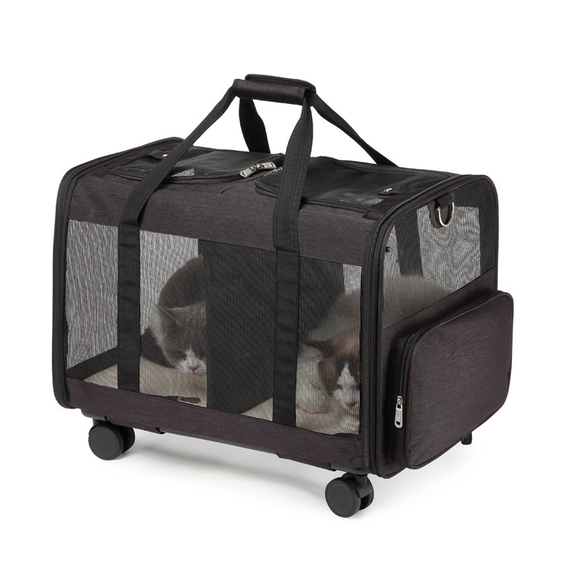 Rolling Pet Trolley Bag Airplane Approved 2 Pets Pet Carrier Bag With Wheels Multifunction Cat Dog Carrier Bag