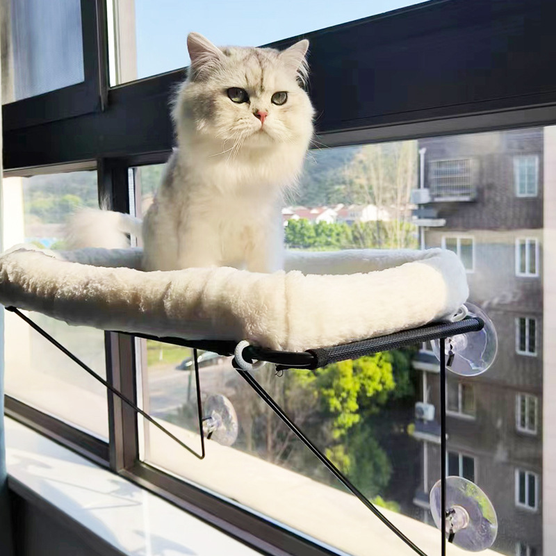 Metal Frame Support Cat Window Hammock With Mat 4 Suction Cups Indoor Foldable Cat Hammock Bed