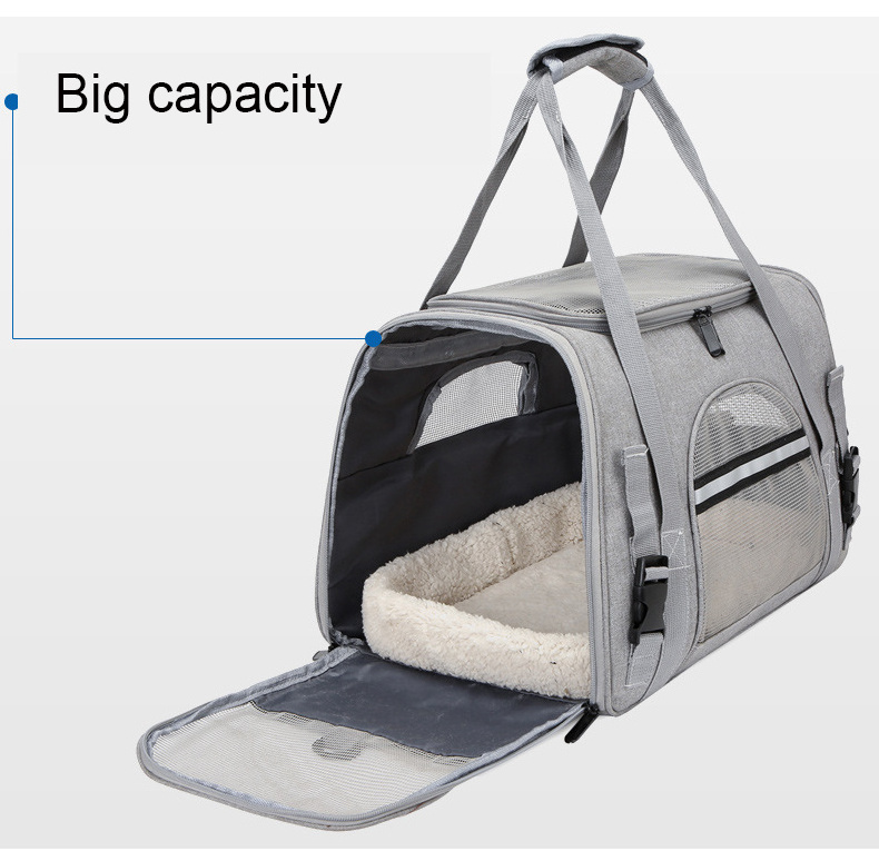 Easy Clean 2 Sides Expandable Pet Cat Dog Carrier Soft-Sided Collapsible Dog Travel Bag With Removable Fleece Pad