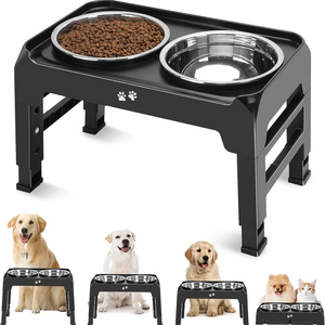 Adjustable Raised Dog Bowl Stand with 2 Thick 50oz Stainless Steel Elevated Pet Bowls Non-Slip Dog Feeder for Medium Large Dogs