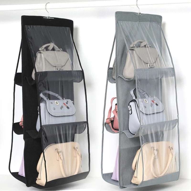 Hot Selling Double-sided Hanging Handbag Organizer for Wardrobe Closet Transparent Storage Bag