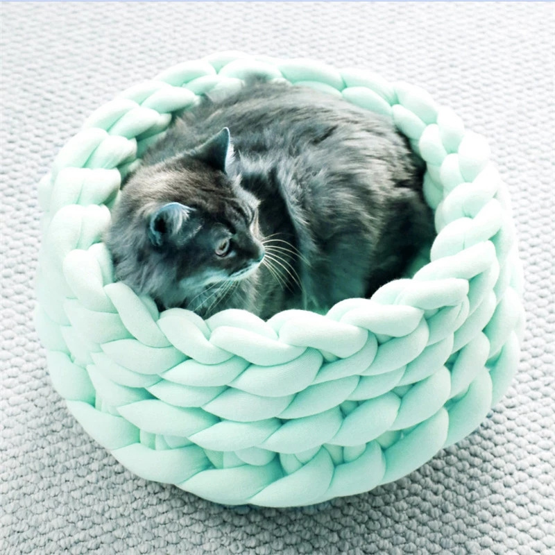 Knit Warm Soft Dog Cat Bed Mats Pet Kennel Detachable Small Dogs Cats Cave Basket Puppy Sleeping Bags Cozy Pets House