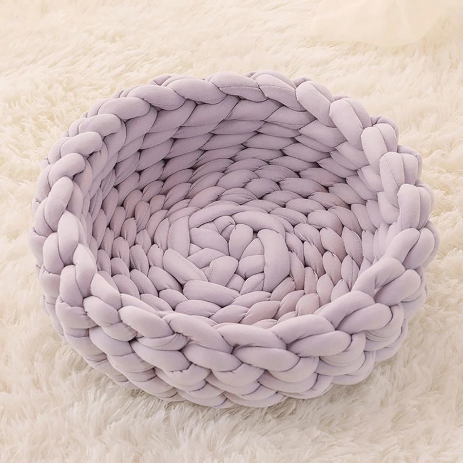 High Quality Handmade Cotton Tube Braided Dog Bed Round Dog Basket Knit Knotted Pet Beds