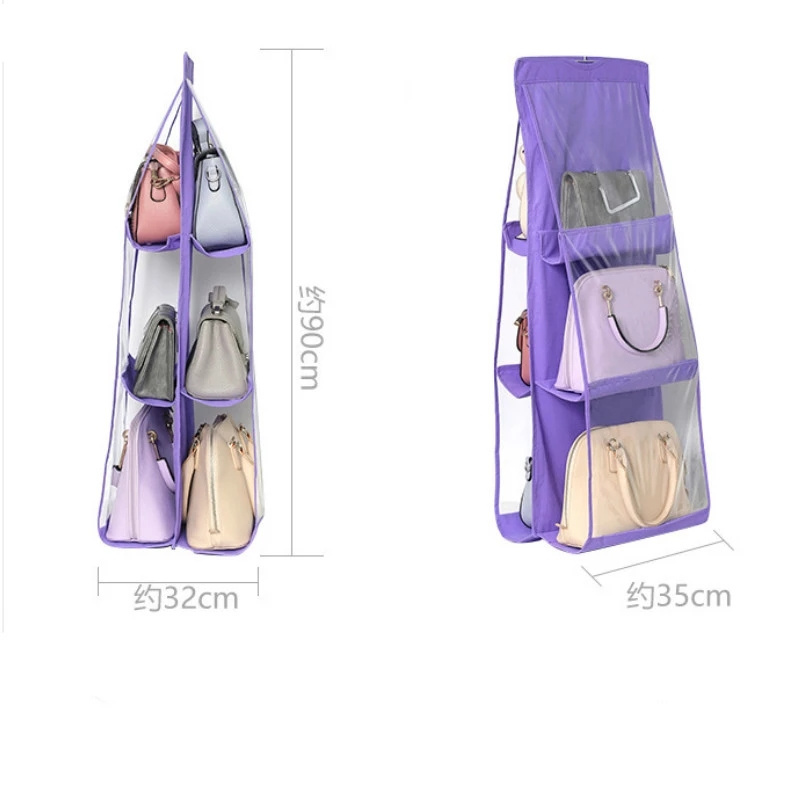 Hot Selling Double-sided Hanging Handbag Organizer for Wardrobe Closet Transparent Storage Bag