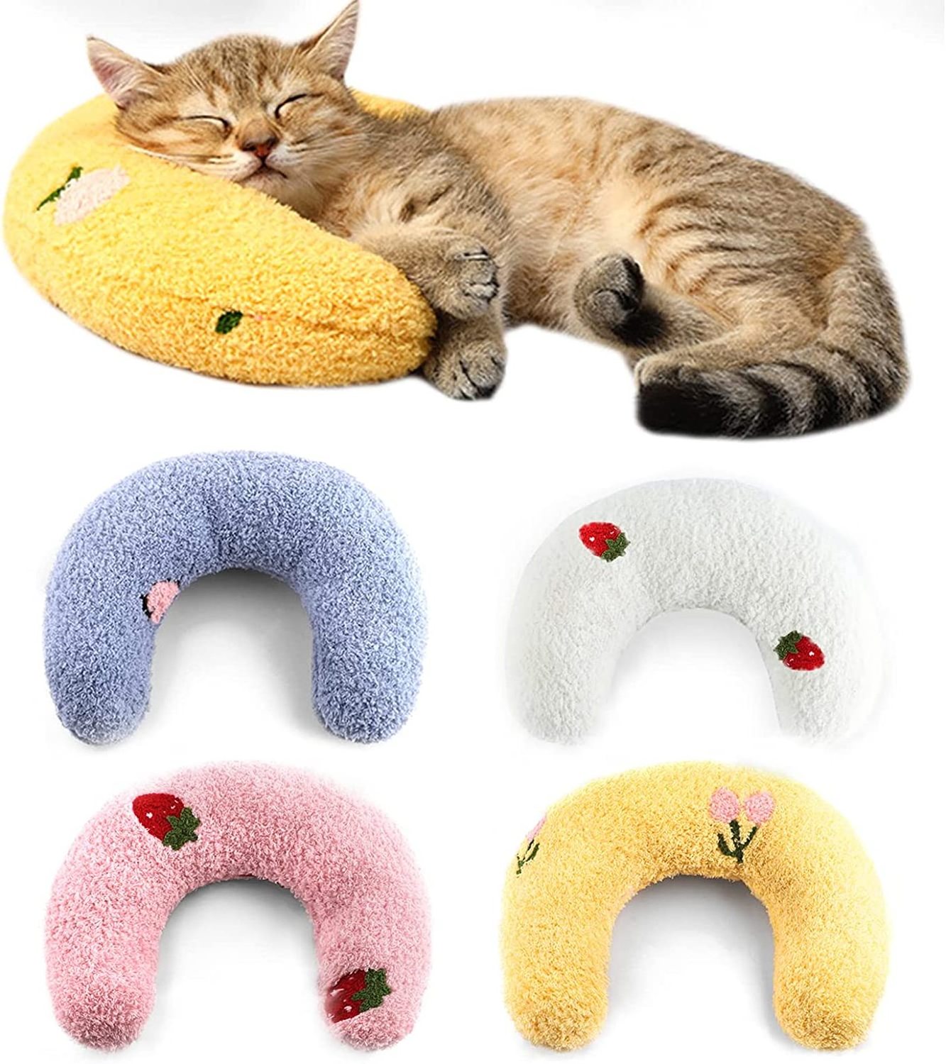 Indoor Cats Fluffy Cat Bed Pillow Cute Rabbit Customized Plush Pet Neck Pillows for Blanket and Carrier White