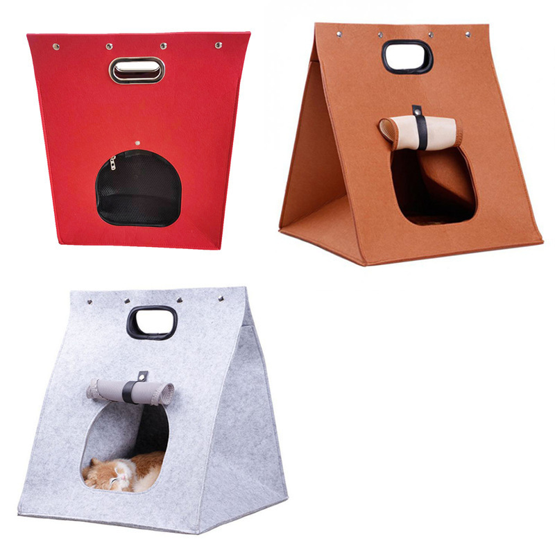 Foldable Felt Cat House Multi-function Breathable Felt Cat Sleeping Bag Cat Cave Bed