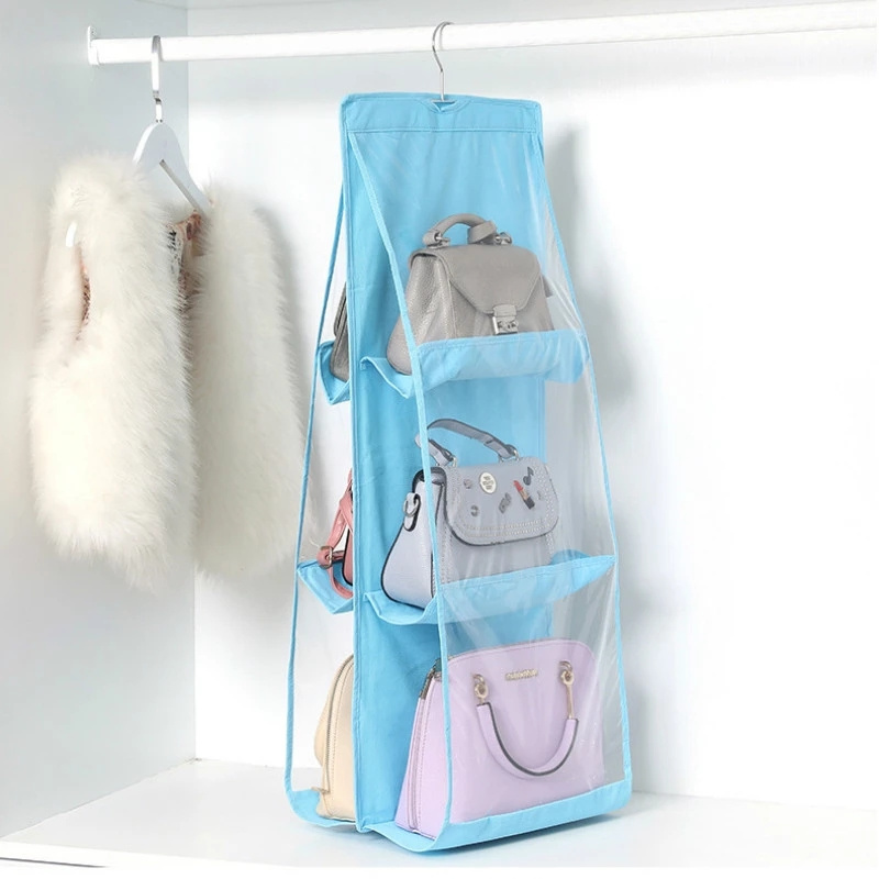 Hot Selling Double-sided Hanging Handbag Organizer for Wardrobe Closet Transparent Storage Bag