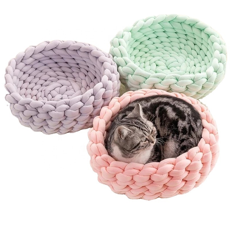 Knit Warm Soft Dog Cat Bed Mats Pet Kennel Detachable Small Dogs Cats Cave Basket Puppy Sleeping Bags Cozy Pets House