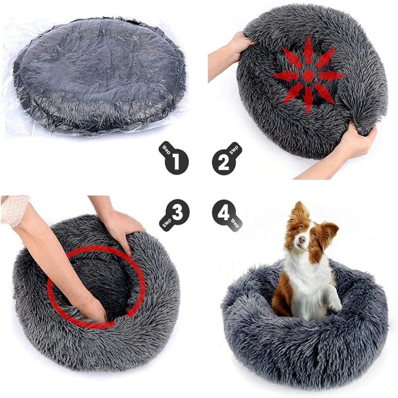 Pet Cat Bed Cushion Dog Round Basket House Winter Warm Long Plush Super Soft Sleeping Bag Puppy Cushion Mat Bed For Cat Supplies