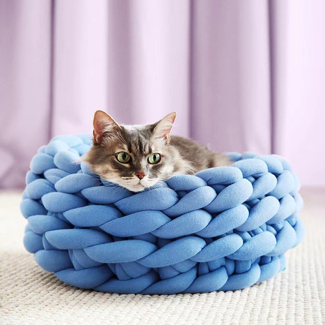 High Quality Handmade Cotton Tube Braided Dog Bed Round Dog Basket Knit Knotted Pet Beds