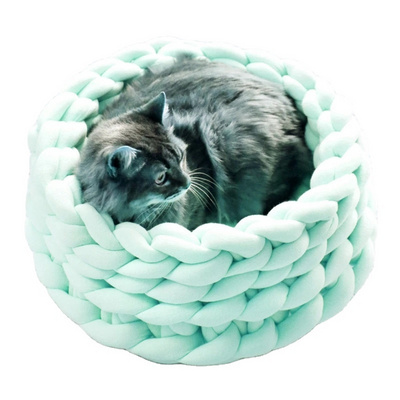 Handmade Knit Warm Soft Dog Cat Bed Mats Pet Kennel Detachable Small Dogs Cats Cave Basket Puppy Sleeping Bags Cozy Pets House