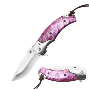 Yangjiang Factory Pink Purple Plastic Handle Outdoor Self Defense Knife Folding Pocket Survival Knife