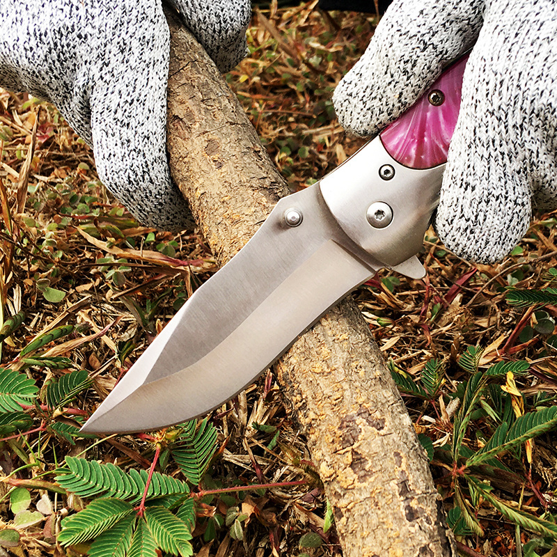 Yangjiang Factory Pink Purple Plastic Handle Outdoor Self Defense Knife Folding Pocket Survival Knife