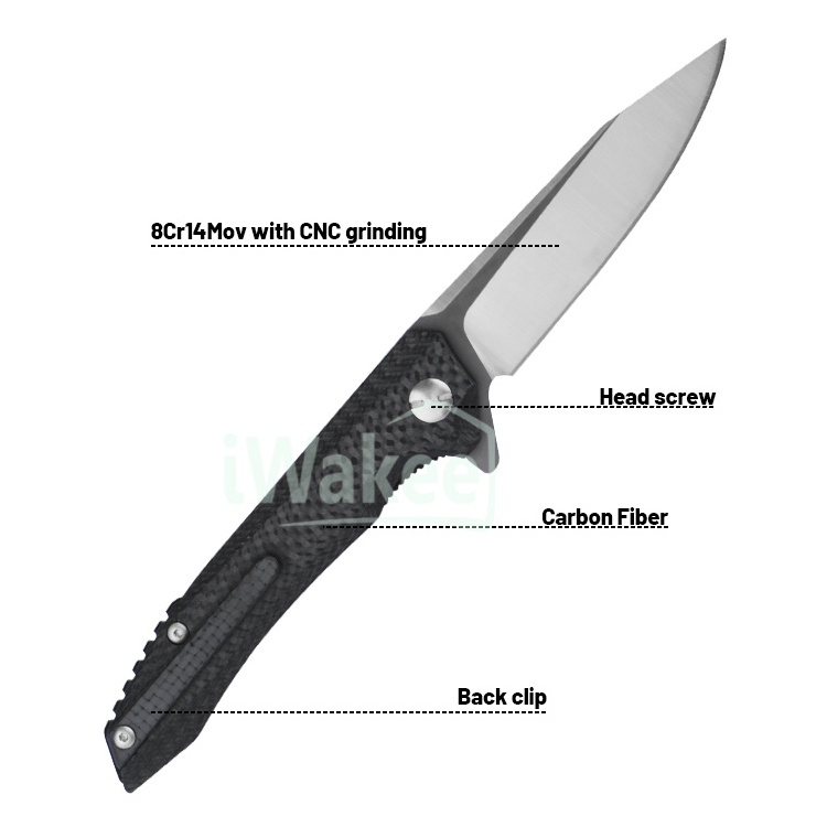 Self Defense Black Carbon Fiber Pocket Folding Knife 8Cr14Mov Tactical Survival Utility Knife