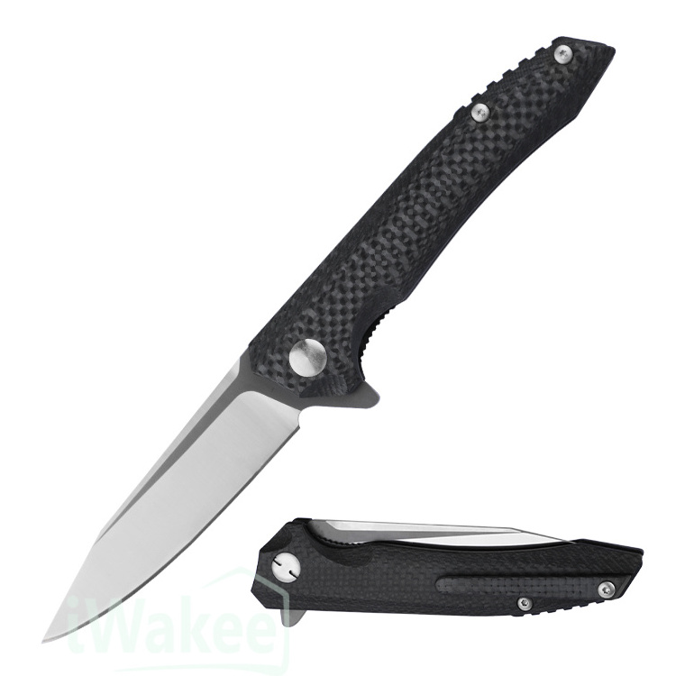 Self Defense Black Carbon Fiber Pocket Folding Knife 8Cr14Mov Tactical Survival Utility Knife