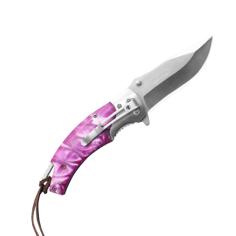 Yangjiang Factory Pink Purple Plastic Handle Outdoor Self Defense Knife Folding Pocket Survival Knife