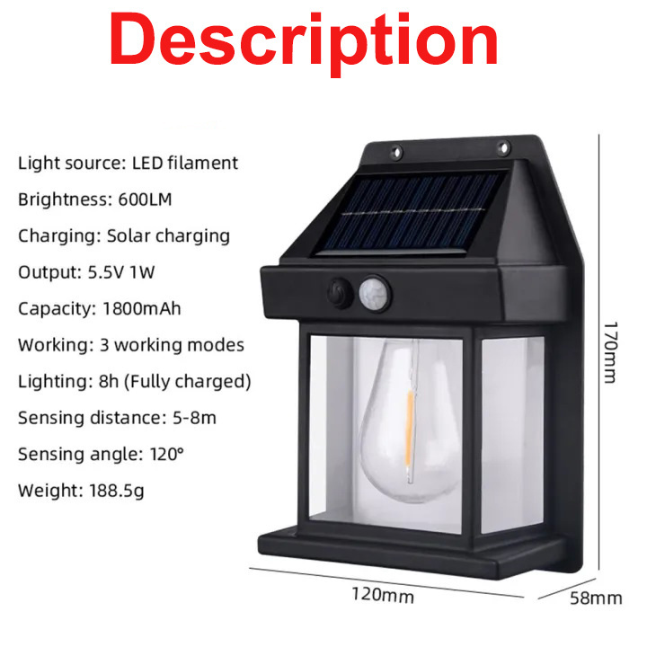 high brightness solar power outdoor lamp motion sensor with PIR for yard front door waterproof black garden solar wall light