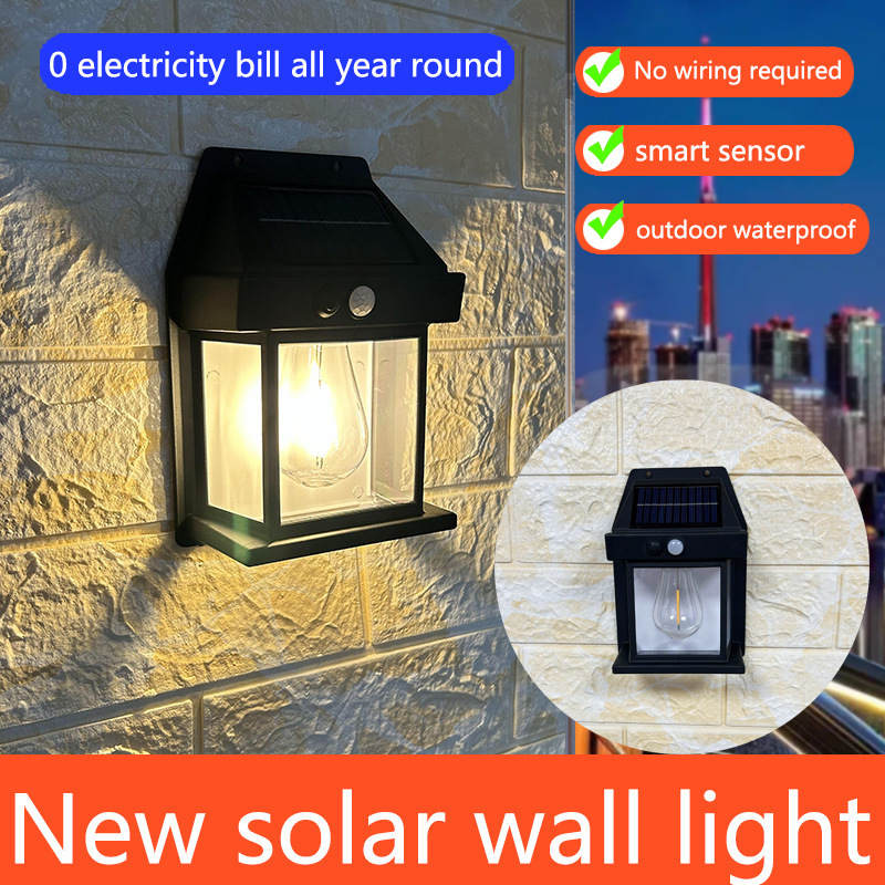 high brightness solar power outdoor lamp motion sensor with PIR for yard front door waterproof black garden solar wall light