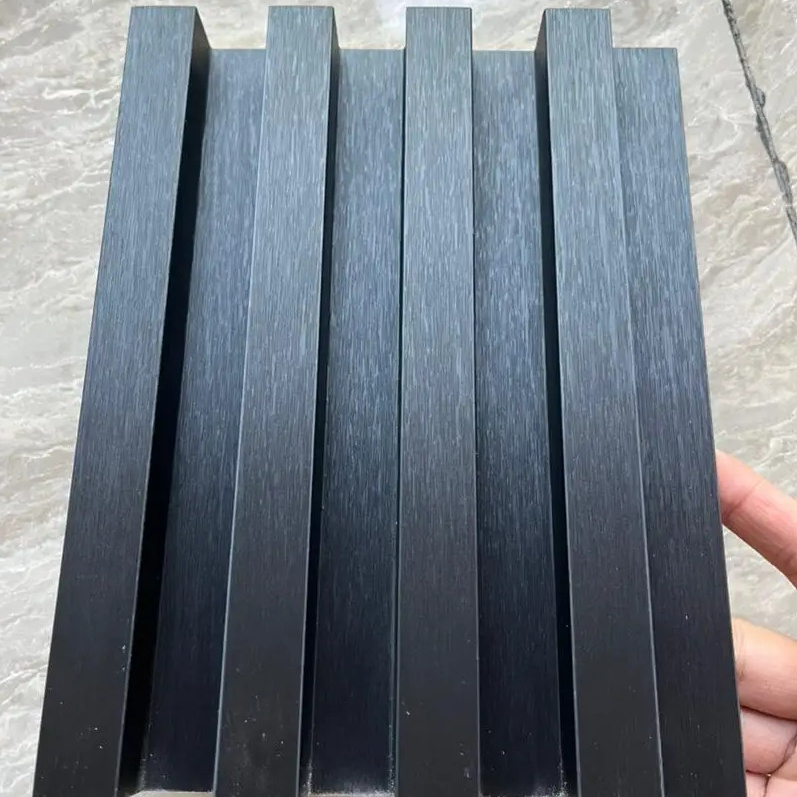 Popular Black Color Wpc Wall Panel 3D Fluted Composited PVC Wall Covering Interior WPC building Cladding